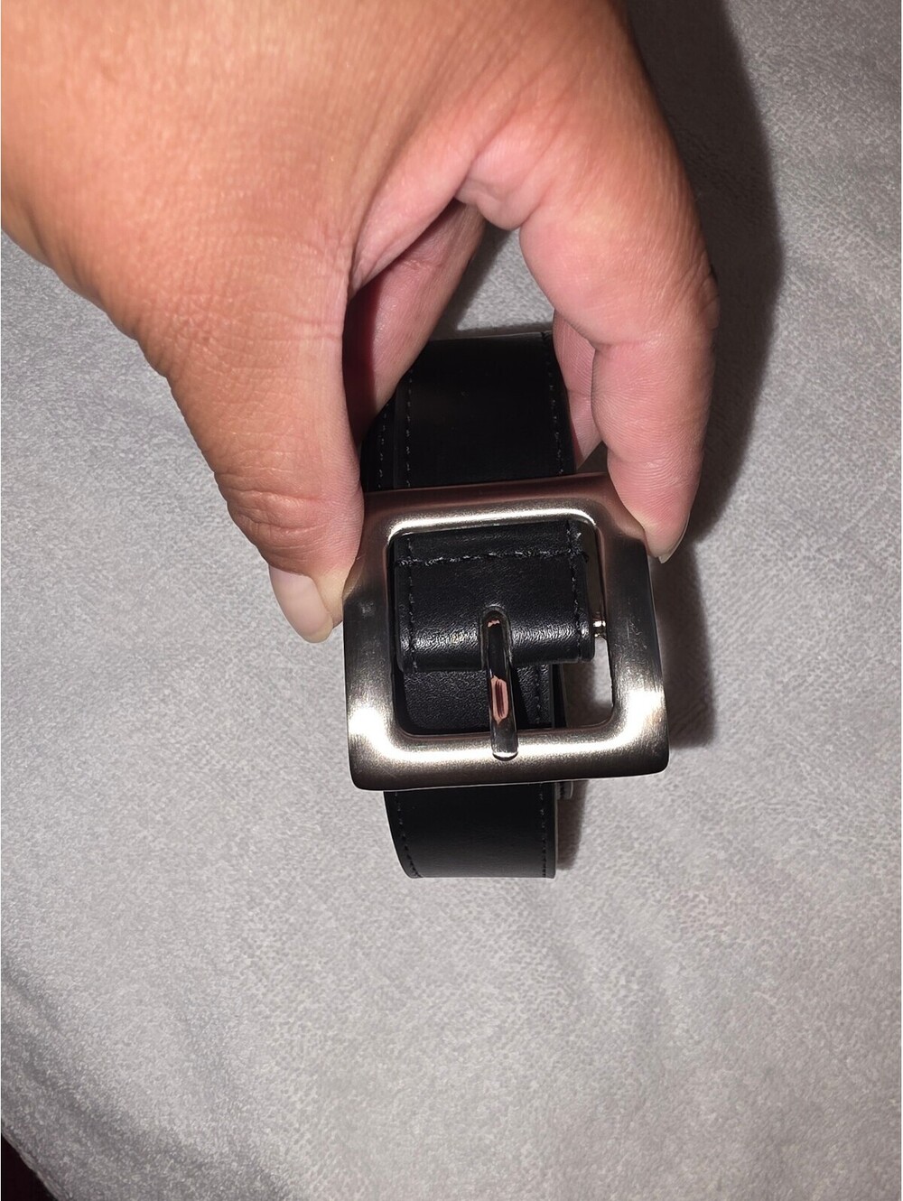 New- Leather Black Belt Silver Square Buckle 43” Unbranded